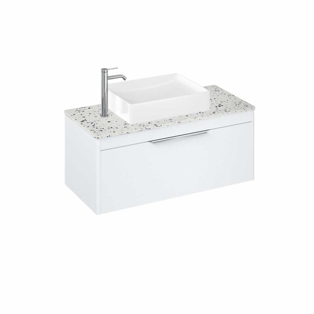 Shoreditch 100cm single drawer Matt White with Ice Blue Worktop and Quad Countertop Basin